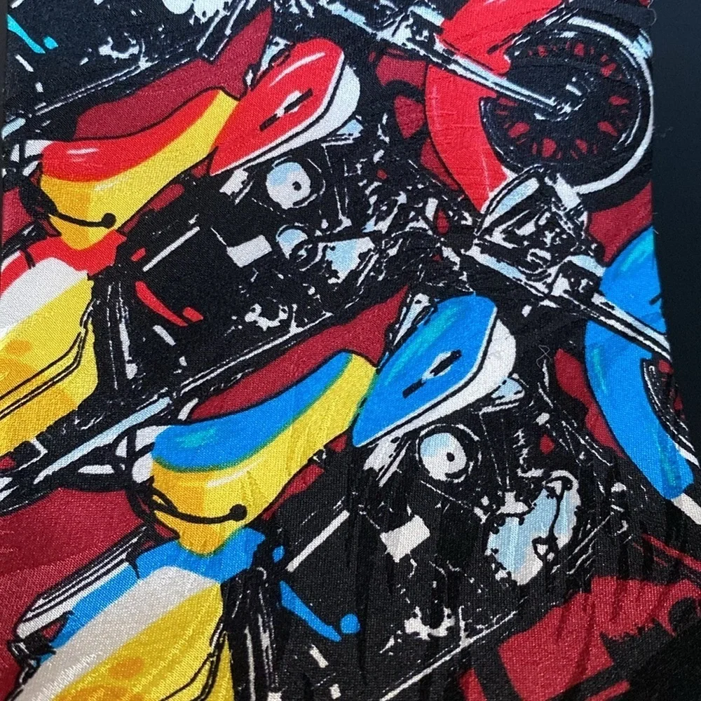 Harley Davidson Ralph Marlin Neon Tanks 1993 Line Up Silk Tie Biker Red Blue